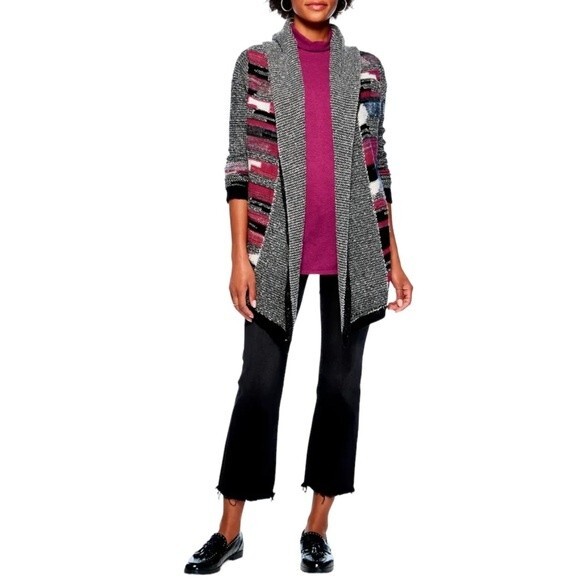 NWT Nic + Zoe Sweater Orchard Hooded Cardigan Black Maroon Multi Size Medium NEW - Picture 13 of 15